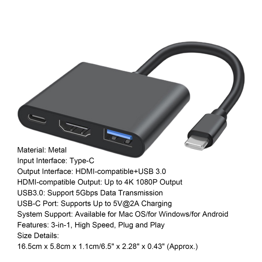 Bộ Chuyển Đổi Tín Hiệu Video USB-C Sang HDMI-C 3 Trong 1 4K 1080P Tốc Độ Cao Chuyên Nghiệp