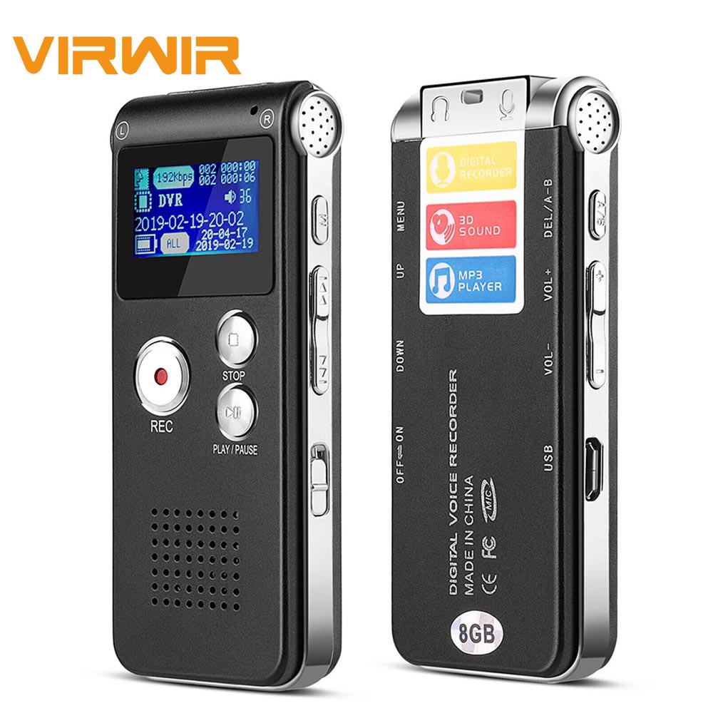 Virwir Máy Ghi Âm Giọng Nói 3D Hỗ Trợ Mp3 Mini Âm Thanh Nổi Sạc Lại