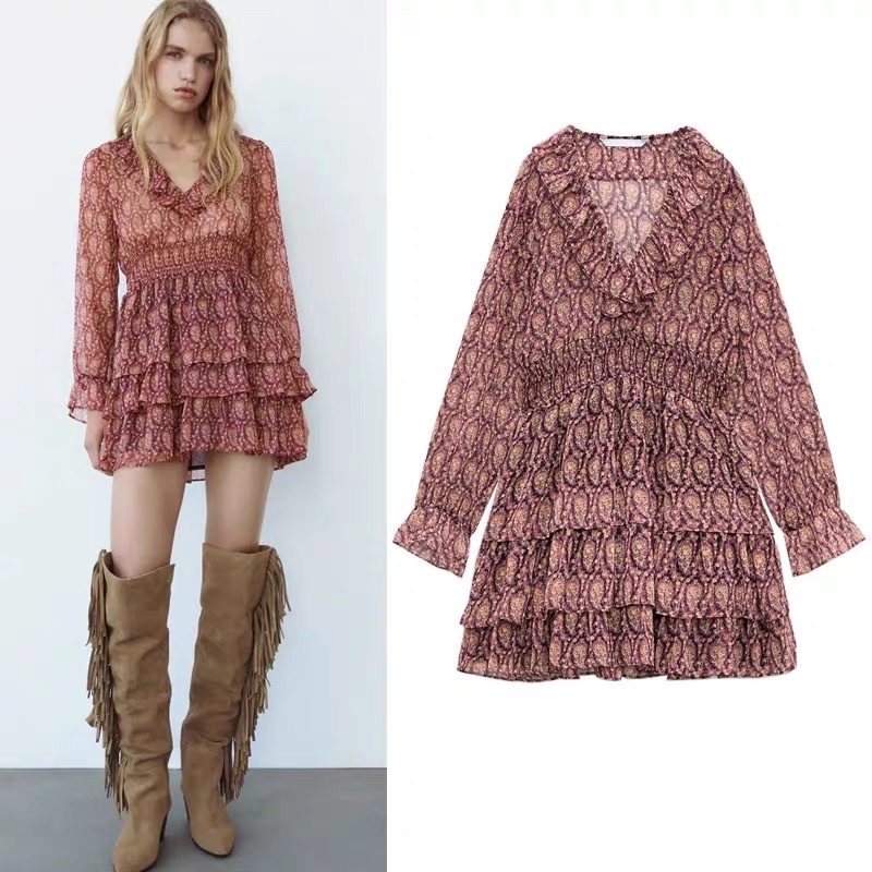 Đầm voan dáng xoè xếp tầng mẫu Zara xuất dư xịn like aut 99% mẫu mới 2023