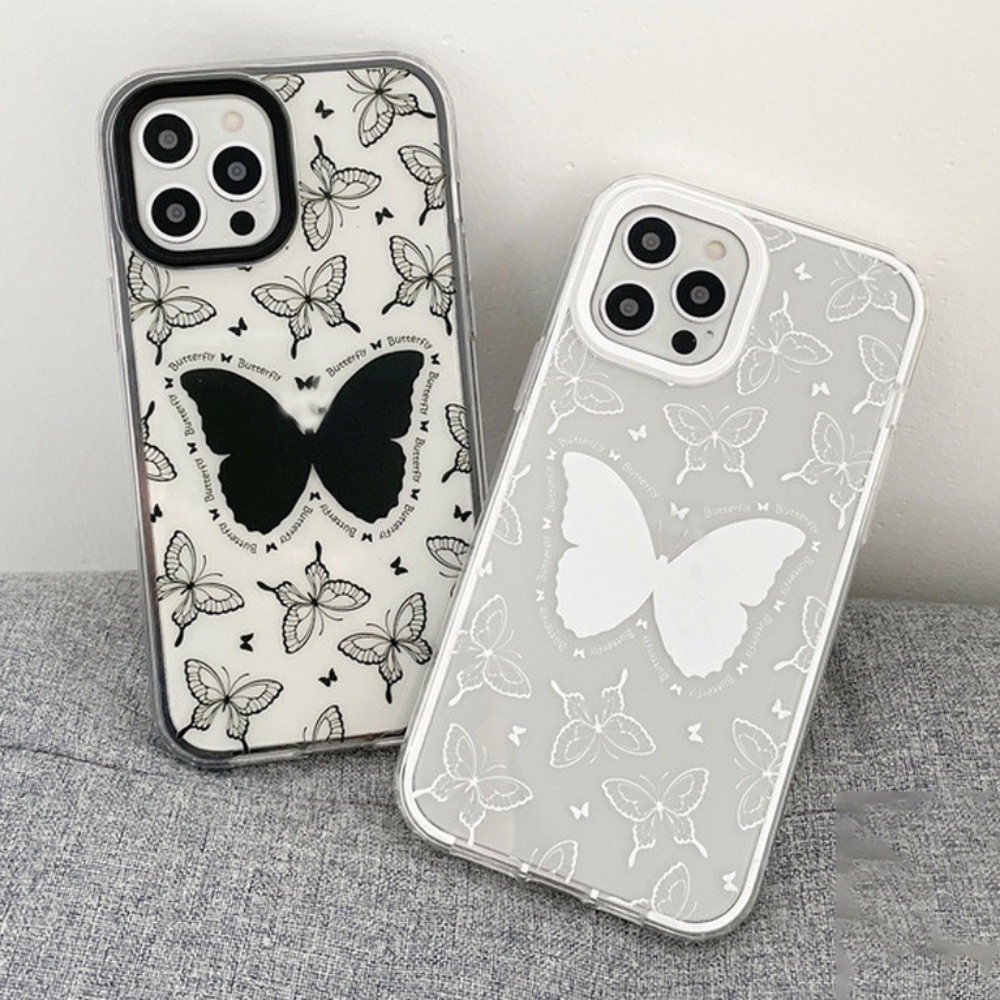 Ốp Điện Thoại TPU Mềm Trong Suốt Chống Sốc Họa Tiết Bướm Đen Cho IPhone 14 13 12 11 Pro Max XS XR 8 7 Plus