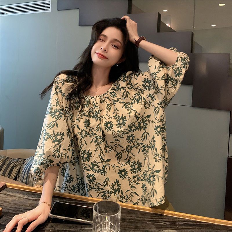 Set Áo Hoa Dáng Rộng + Quần Short Lưng Cao Thời Trang Mùa Hè Phong Cách Retro Mới Cho Nữ