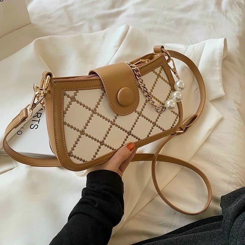 Túi đeo chéo nữ đẹp đi chơi 2 dây và quai xích ngọc trần trám thời trang hàn quốc Zu89
