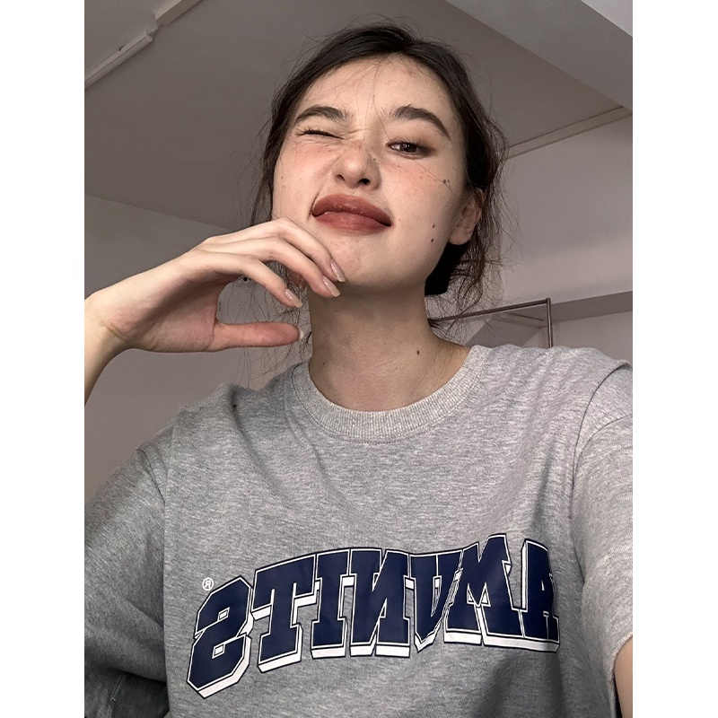 NUZIRO Áo Thun Tay Ngắn Cổ Tròn In Chữ Thời Trang Hàn Quốc Dành Cho Nữ