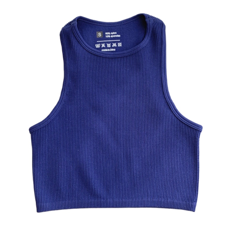 Áo Croptop Dệt Kim Sát Nách Cổ Tròn Có Gân Đơn Giản Cho Nữ Tập Yoga / Thể Thao