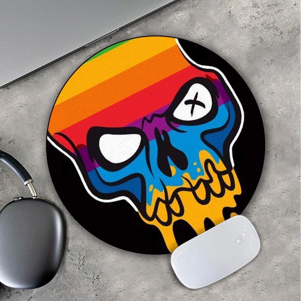 Lót Chuột Gaming in hình Đầu Lâu Quả Táo Họa Tiết Màu Sắc Pad decor bàn làm việc chơi game size 35cm