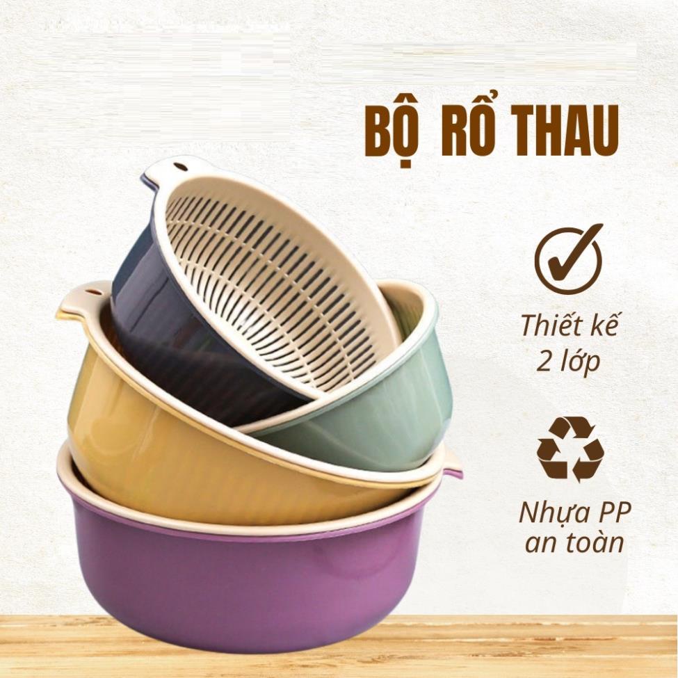 Rổ Nhựa Kèm Chậu Tiện Lợi Đựng Rau Củ Quả Cao Cấp Đa Năng Nhiều Màu Sắc