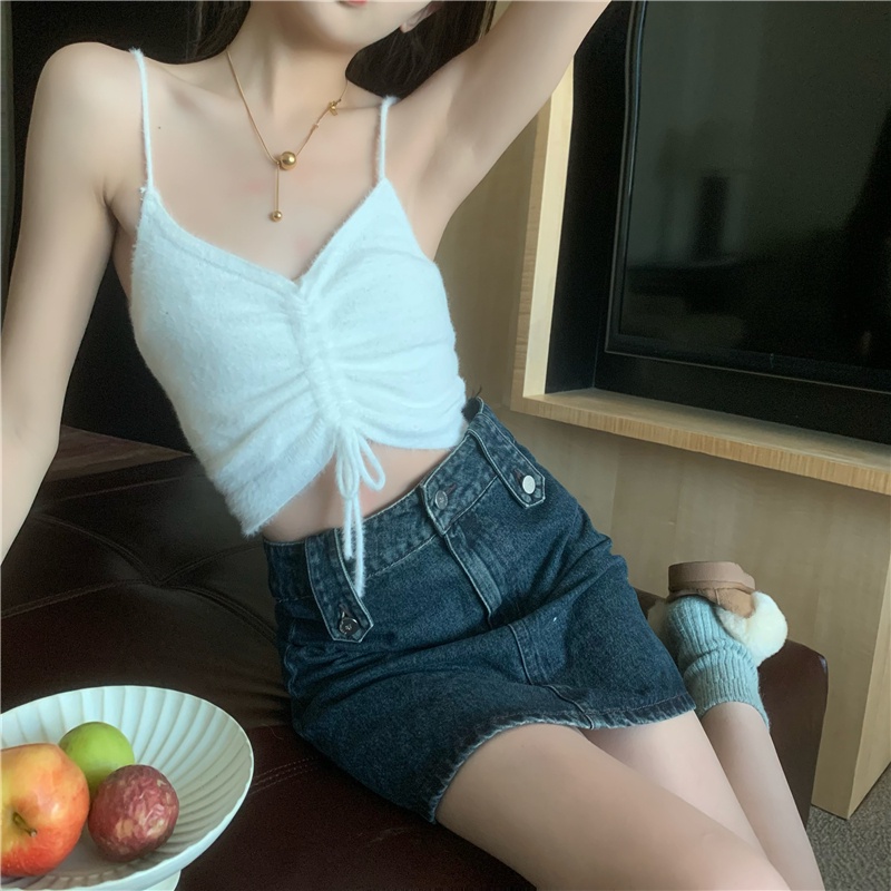 SUXI Áo Croptop Sát Nách Dáng Ôm Rút Dây Thời Trang Quyến Rũ Cho Nữ