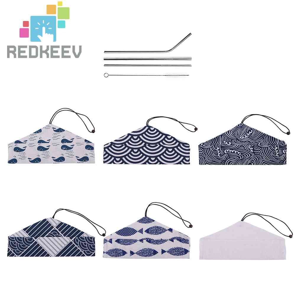 Bộ 5 Ống Hút Thẳng / Cong Bằng Thép Không Gỉ Có Thể Tái Sử Dụng Kèm Bàn Chải Vệ