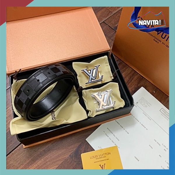 Thắt lưng nam, dây lưng da LV 2 mặt bản đẹp hàng super Fullbox thẻ bill túi vải túi giấy.[ Bảo Hành Da ]