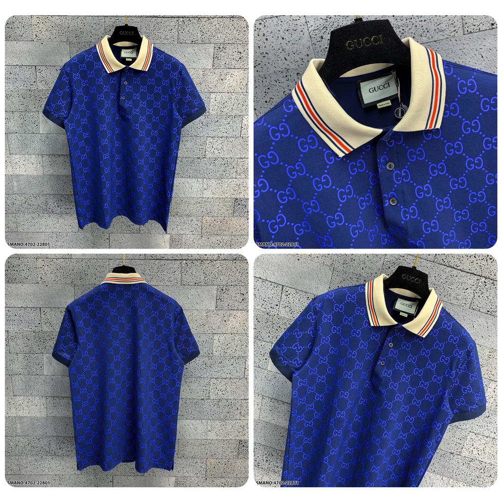 Áo Polo GC Nam In Hoạ Tiết Monogram Cực Đẹp - Áo GC Nam Cổ Bẻ Kẻ Viền Cao Cấp
