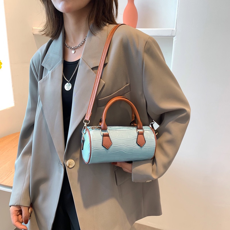 Túi Xách Đeo Vai Kiểu Xi Lanh Màu Tương Phản Thời Trang Hàn Quốc 2023 Cho Nữ