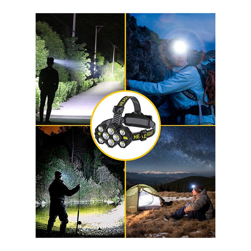 Đèn Pha 10 Bóng Led 22000 Lumens 8 + 2 Chế Độ Sáng Chống Thấm Nước Có Thể Sạc Lại