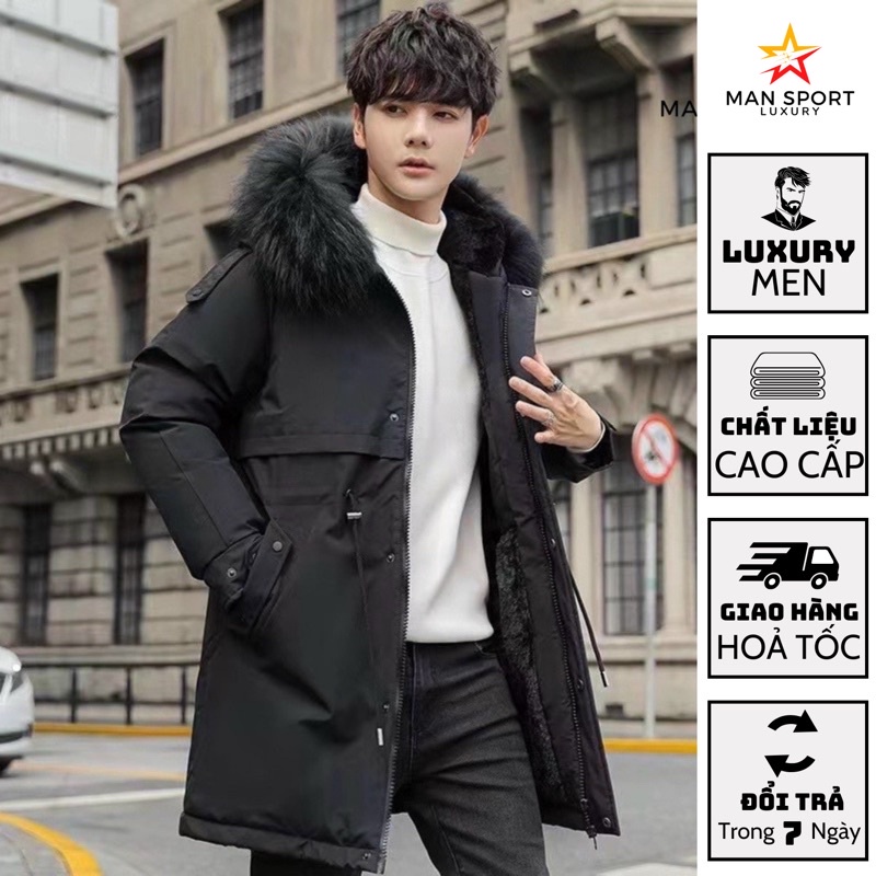 Áo phao nam dáng dài lót lông, áo phao nam đại hàn mũ lông phong cách hàn quốc M066