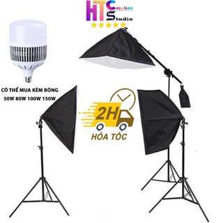 Bộ đèn chụp ảnh sản phẩm studio, quay phim, livestream chuyên nghiệp, Chân đèn cao 2m kèm Softbox 50x70cm