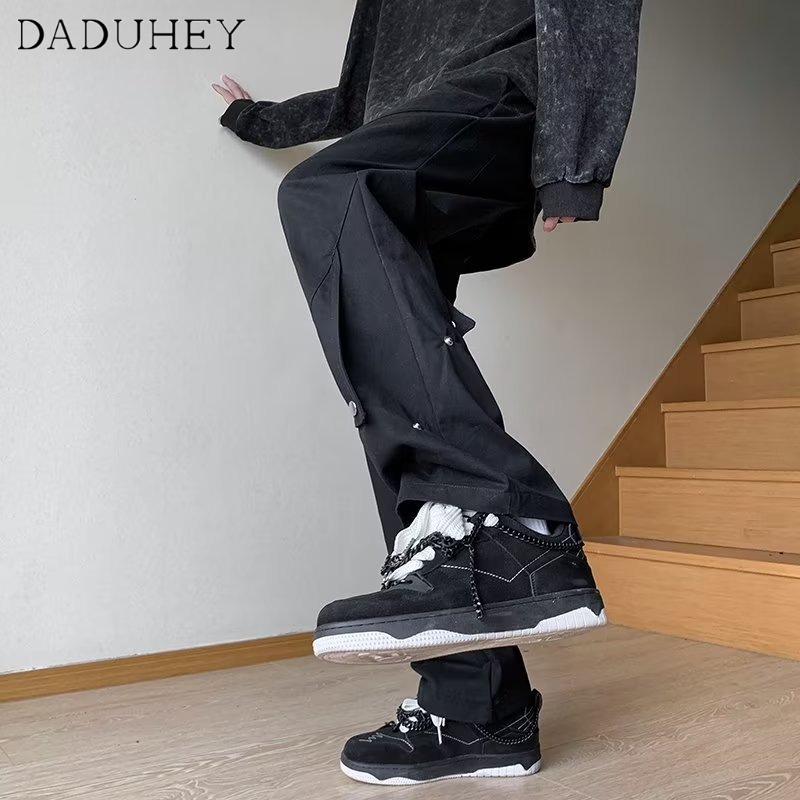 DaDuHey Men's 2023 Fashion Casual Pants Ins Hong Kong Style All-Matching Baggy Straight Pants