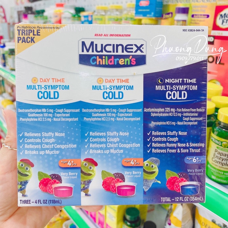 Set 3 chai Siro ho cam trẻ Mucinex Children's Multi Symptom Day &amp; Night Cold chuẩn Mỹ