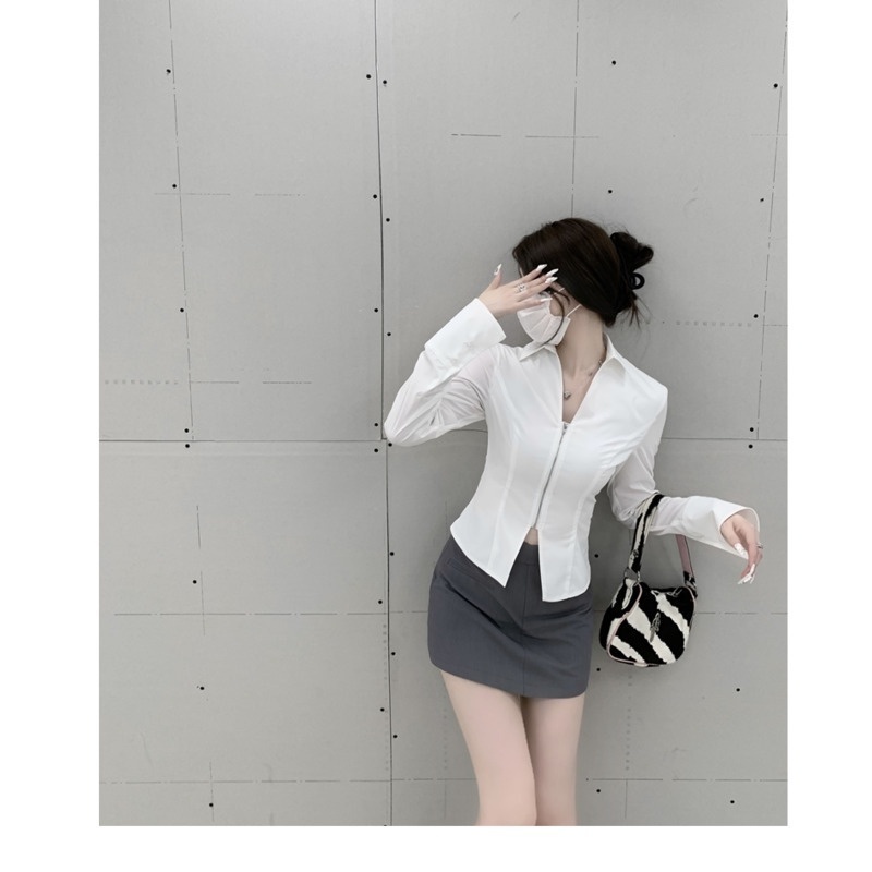 Áo Sơ Mi Nữ Tay Dài Xẻ Tà Phong Cách Hàn Quốc