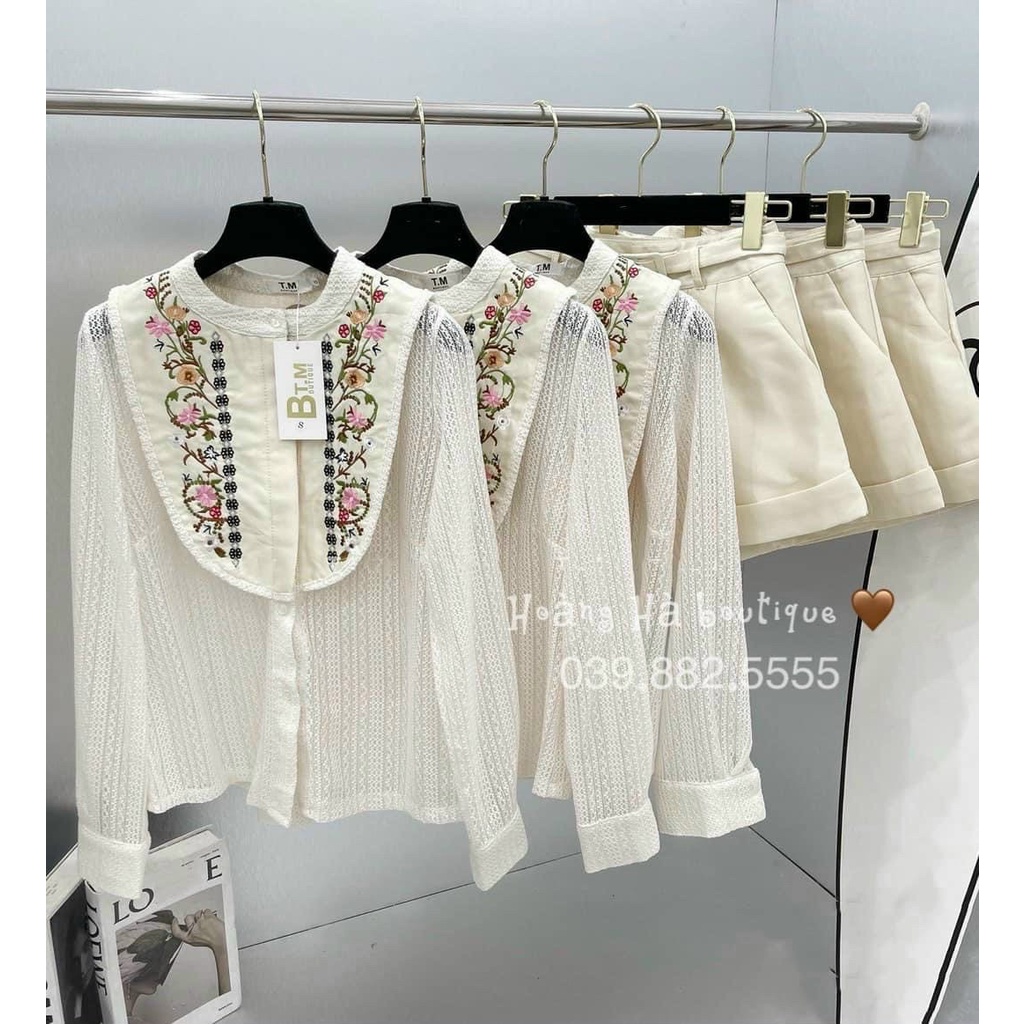 Set Váy Nữ EVANIA Set Áo Chân Váy Kiểu Áo Ren Dài Tay Phối Yếm Trước Ngực Mix Quần Chân Váy TacTa - Mã Z240