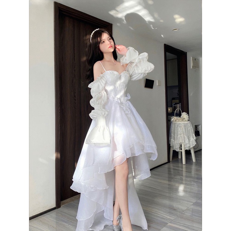 Đầm Công Chúa Hai Dây Màu Trắng Phong Cách Retro Pháp Thời Trang Mùa Xuân 2023 Mới