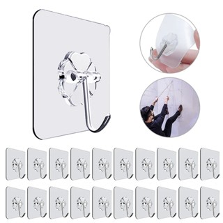 Set 20 Móc Treo Đồ Dán Tường Bằng Thép Không Gỉ Trong Suốt Siêu Chắc Đa Năng