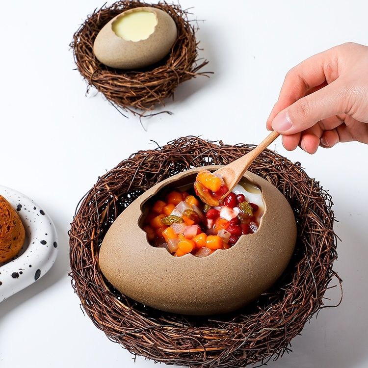Tô Sứ Hình Quả Trứng Đà Điểu Dùng Trang Trí Thức Ăn Cho Nhà Hàng