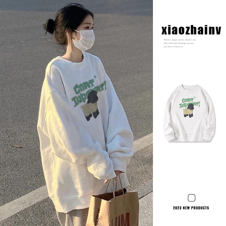 Áo sweater XIAOZHAINV cổ tròn phong cách retro cho nữ