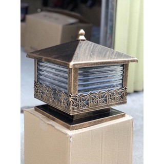 ĐÈN TRỤ CỔNG cây dừa màu đồng phi 200, đèn trụ cổng phi 200