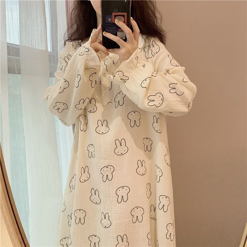 Đồ ngủ Tay Dài In Hình Thỏ Dễ Thương Thời Trang Mùa Thu Cho Nữ
