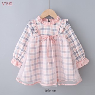 Váy caro thu đông phối lưới dễ thương cho bé gái size 8-15kg unin.vn - V190