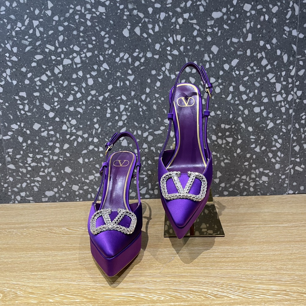 Giày cao gót nữ da thật thời trang cao cấp Valentino phong cách sang trọng, cổ điển