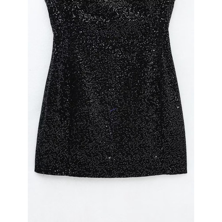 Made in Morocco - Đầm Zara trơn đen sequins không tay sang đẹp DT7SQG55N10
