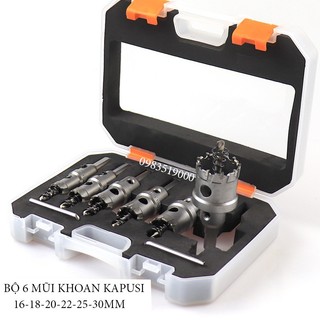 Bộ 6 mũi khoét đa năng kapusi 16 -18 - 20 - 22 - 25 - 30mm, mũi khoét sắt, mũi khoét inox đầu hợp kim