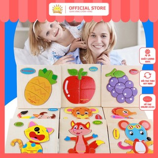 Đồ chơi gỗ 🐷 Tranh ghép hình 3D nổi tiếng anh nhiều hình ngộ nghĩ - giúp bé phát triển trí tuệ
