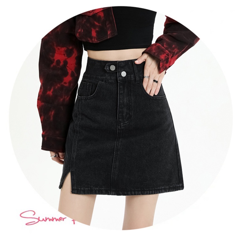 Chân Váy Denim Chữ a Lưng Cao Xẻ Tà Phong Cách Hàn Quốc Dành Cho Nữ