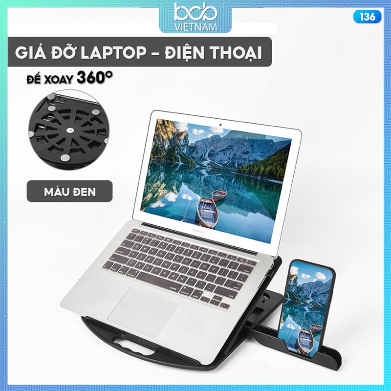 Giá Đỡ Tản Nhiệt Laptop Xoay 360 Độ Kiêm Khay Để Điện Thoại Thông Minh Đa Năng Chất Liệu Nhựa Cao Cấp Tản Nhiệt 126