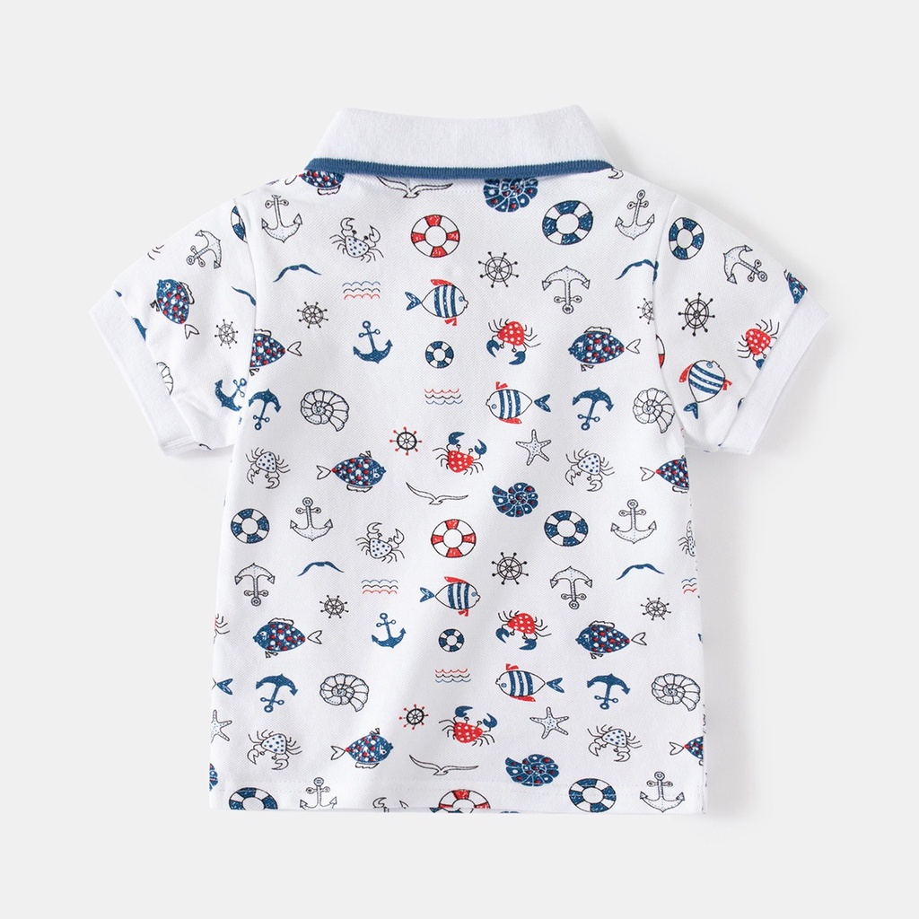 Áo Polo bé trai WELLKIDS  áo có cổ cho bé họa tiết biển hàng xuất Âu Mỹ