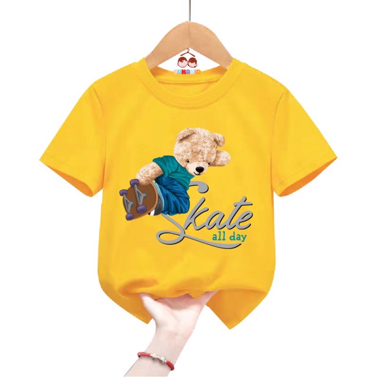 Áo thun trẻ em be trai bé gái hình gấu SKATE all day cho bé từ 6kg đến 30kg.G32.