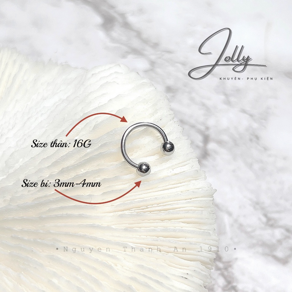 Khuyên Tai, Septum, Môi U 2 đầu bi tròn JOLLY bằng thép y tế