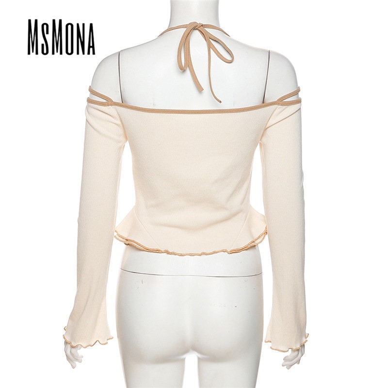 MsMona Áo Thun Trơn Màu Ôm Dáng Hở Lưng Gợi Cảm Thời Trang 2023 Dành Cho Nữ