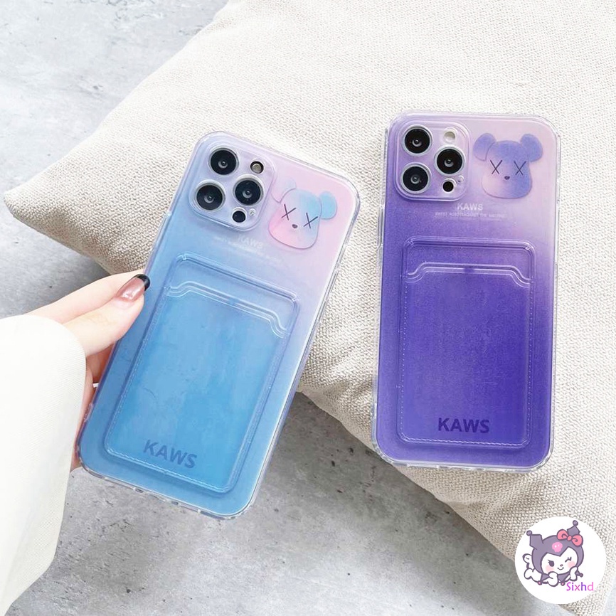 Ốp Lưng Samsung A04e A12 A13 A14 A23 A33 A22 A03s A50 A50s A30s A04s A03 A34 A54 A53 A32 A51 A52 A71 A21s A31 A30 A20 M12 M22 S23 Ultra Plus sixhd Blue Purple Gradual Cartoon Bear Card Holder Phone Case Drop proof Soft Phone Cover YS