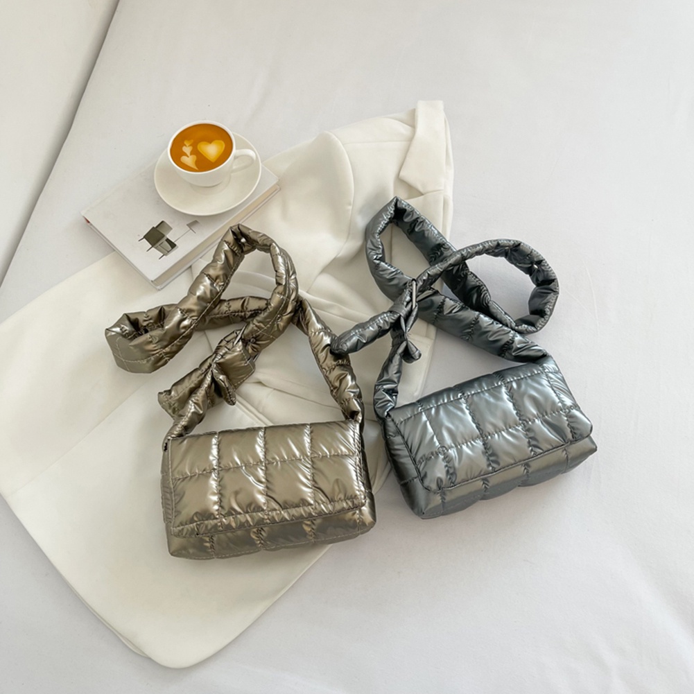 Túi Đeo Vai Bằng Nylon Cotton Chần Bông Khóa Bấm Giản Dị Cho Công Sở