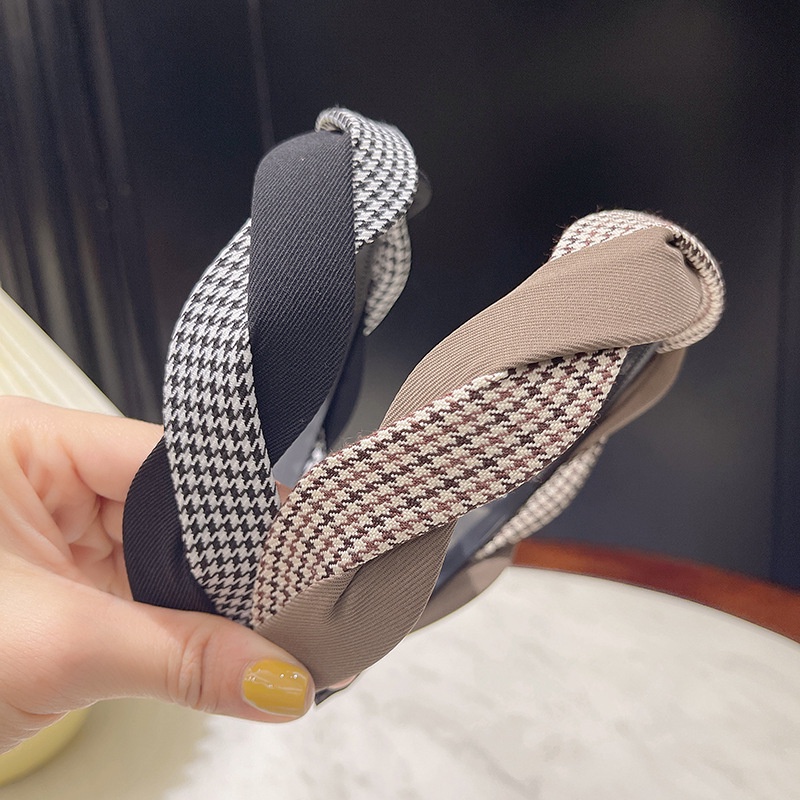 Băng Đô Cài Tóc Họa Tiết Caro Phong Cách Hàn Quốc Thời Trang Thu Đông Cho Nữ