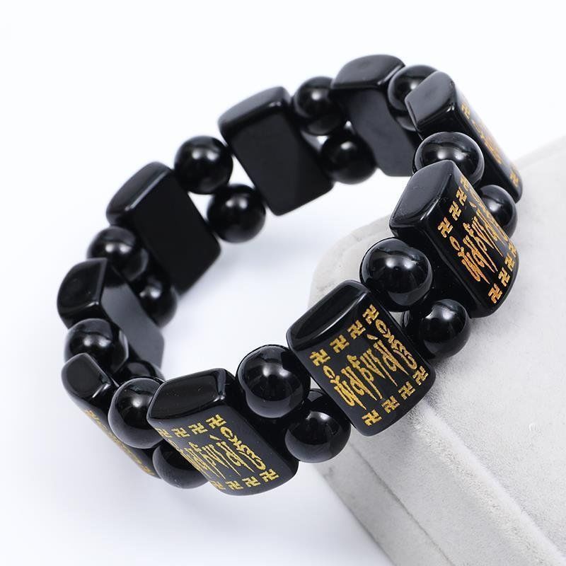 Vòng Tay Đá Mã Não Đen Sáu Cánh Màu Đen Thời Trang Cho Nam