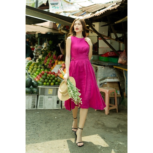 VANIA - Đầm xếp ly dang xòe nút eo D2273