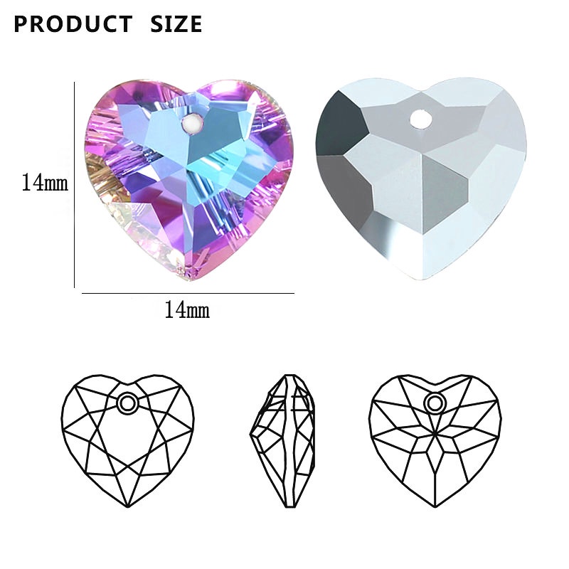 Bộ 12 Mặt Vòng cổ Thủy Tinh Cắt Đá Quý Hình Trái Tim 6432 DIY