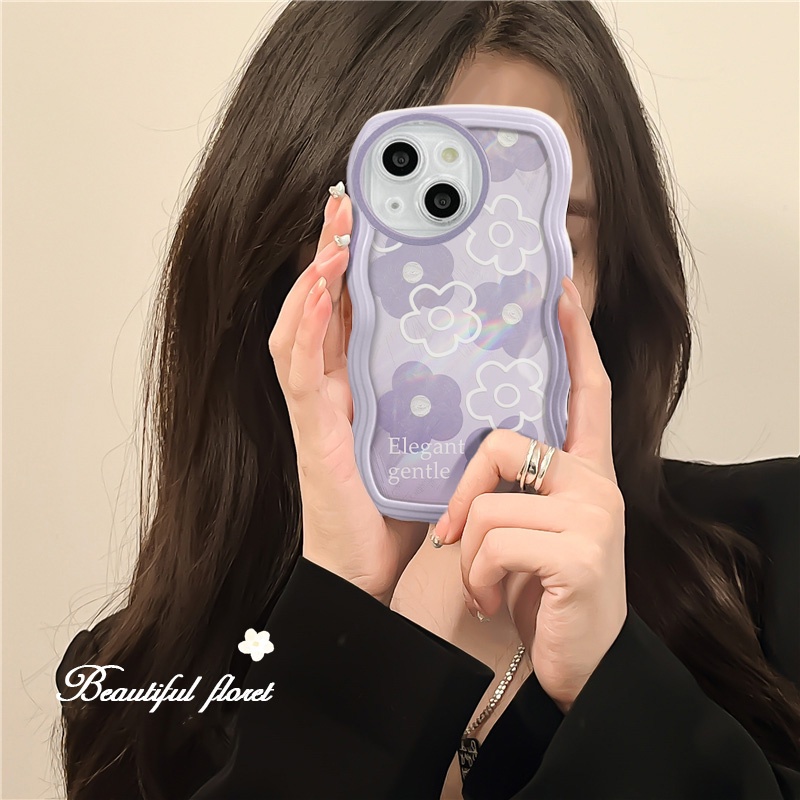 Casing Samsung Galaxy A54 A34 A24 A14 A04 A12 A73 A53 A52 A52S A33 A32 A23 A72 A22 A13 4G 5G A03S A02S A11 A02 A03 A51 A50 A50S A30S A20 A30 A20S A10S A21S M12 M22 M32 M11 M02 Cute Waves Edge Flowers Soft Phone Case Full Back Cover BW 29