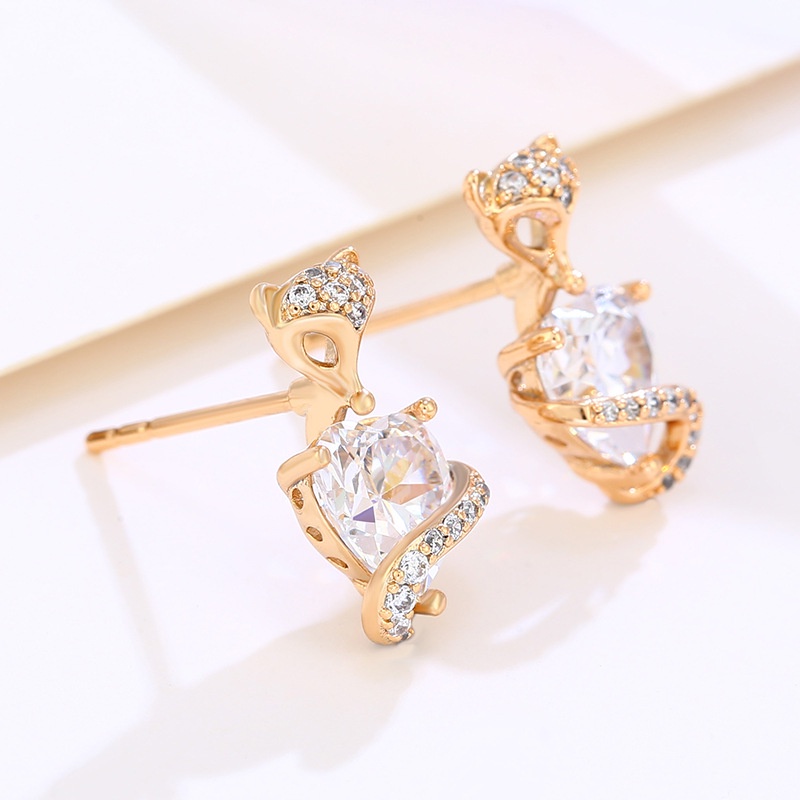 Bông Tai Đính Đá Zircon Hình Chú Cáo Nhỏ Dễ Thương Thời Trang Cho Nữ