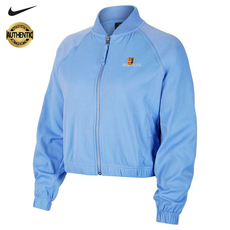 Áo khoác nữ quần vợt Nike chính hãng màu xanh 1 lớp form rộng vải denim dày dặn cao cấp