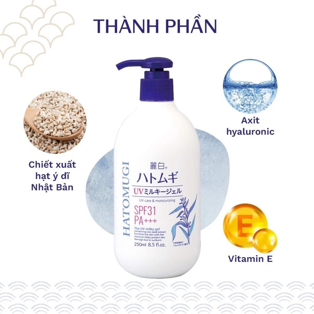 Sữa Dưỡng Thể Chống Nắng, Dưỡng Ẩm Reihaku Hatomugi UV Milky Gel SPF 31 PA+++ (250ml)