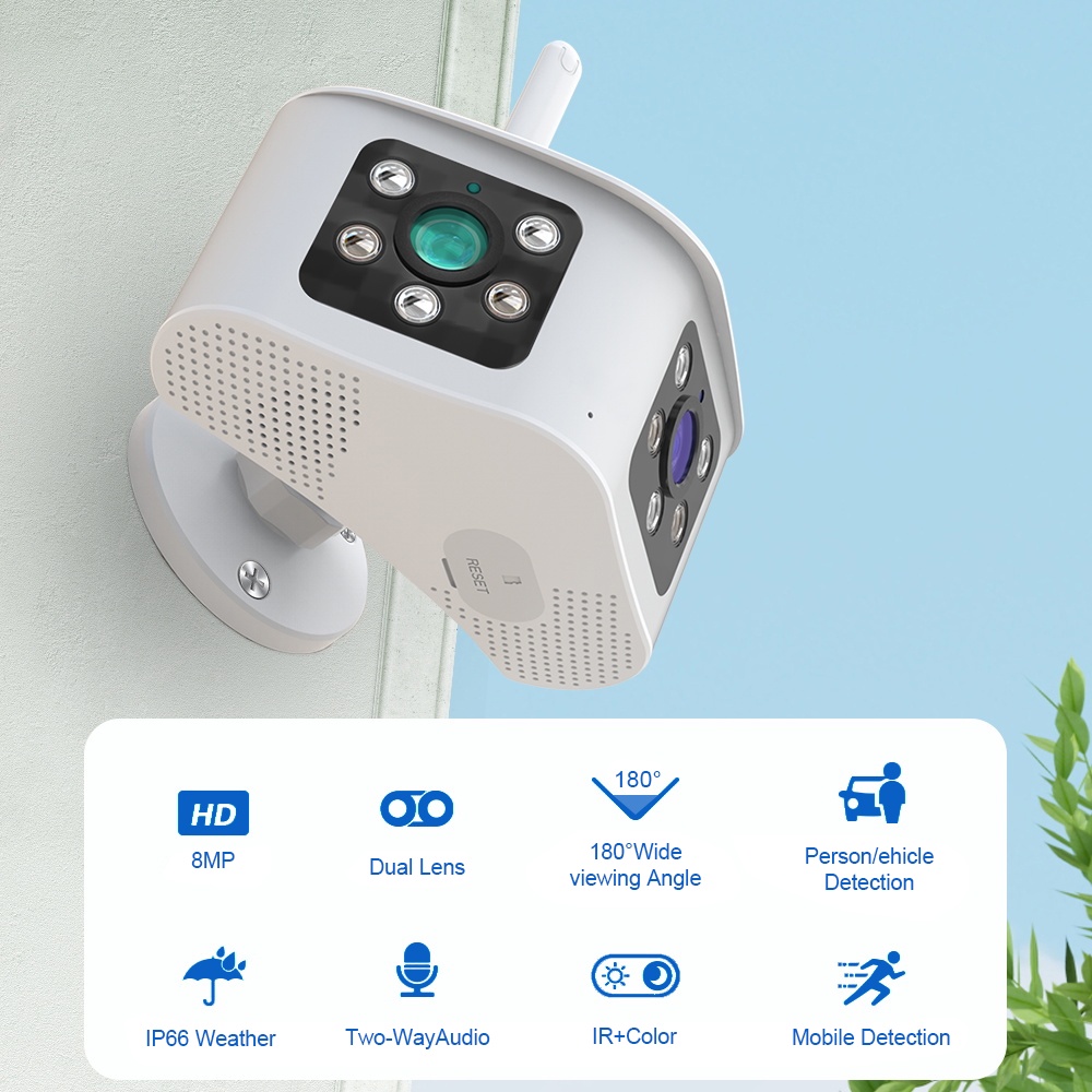 LLSEE Camera 2 mắt wifi không dây ngoài trời 4K/góc rộng 8.0mpx ultra HD tiêu chuẩn 180 độ/có màu ban đêm/gọi hai chiều